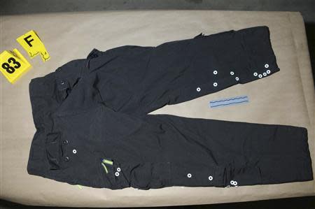 The clothing worn by Adam Lanza is pictured in this evidence photo released by the Connecticut State Police, December 27, 2013. REUTERS/Connecticut State Police/Handout via Reuters