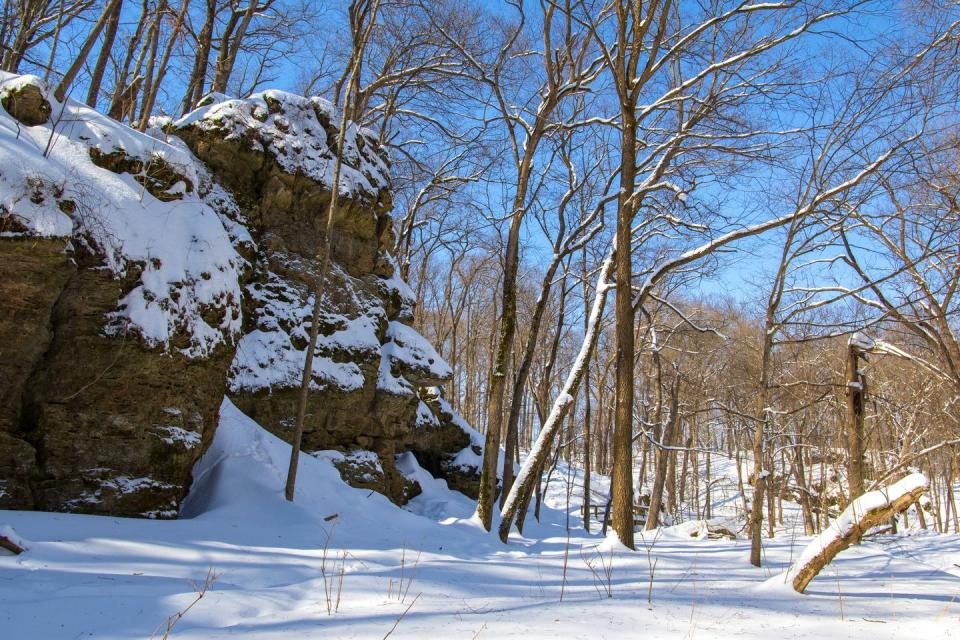 spooky urban legends   rocky bluffs in iowa state park winter