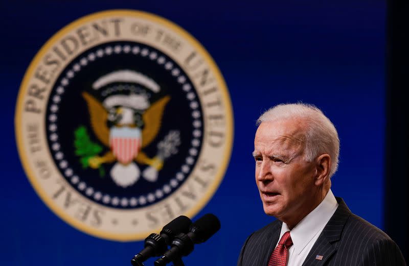 U.S. President Joe Biden delivers remarks on the political situation in Myanmar at the White House in Washington