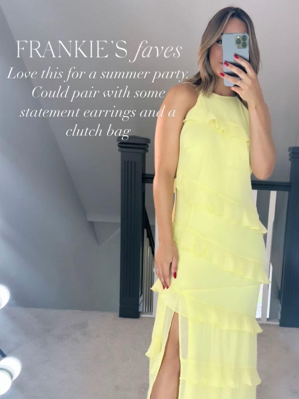 frankie bridge insta yellow ruffle dress 