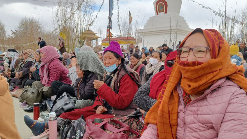 Supporters and participants of the ongoing climate fast gather in a memorial park in Leh, Ladakh. - Friends of Ladakh