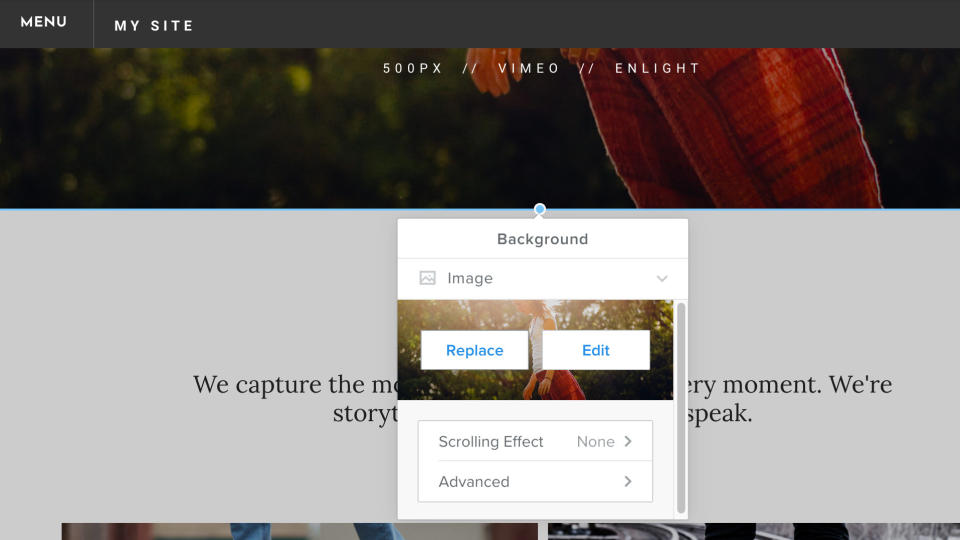 Screenshot of using Weebly website builder