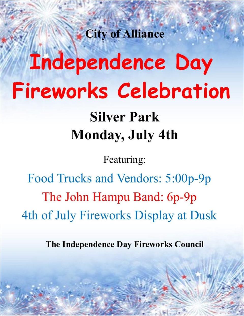 Thousands are expected to enjoy Alliance's Independence Day Fireworks Celebration on July 4, 2022, at Silver Park.