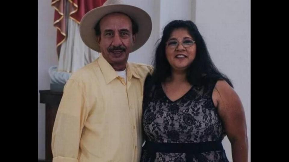 Gustavo Gomez, 71, was killed Tuesday afternoon near Dallas when his 18-wheeler veered off U.S. 75, crashed onto a service road and burst into flames. His wife, Helen Torres, is in the photograph.
