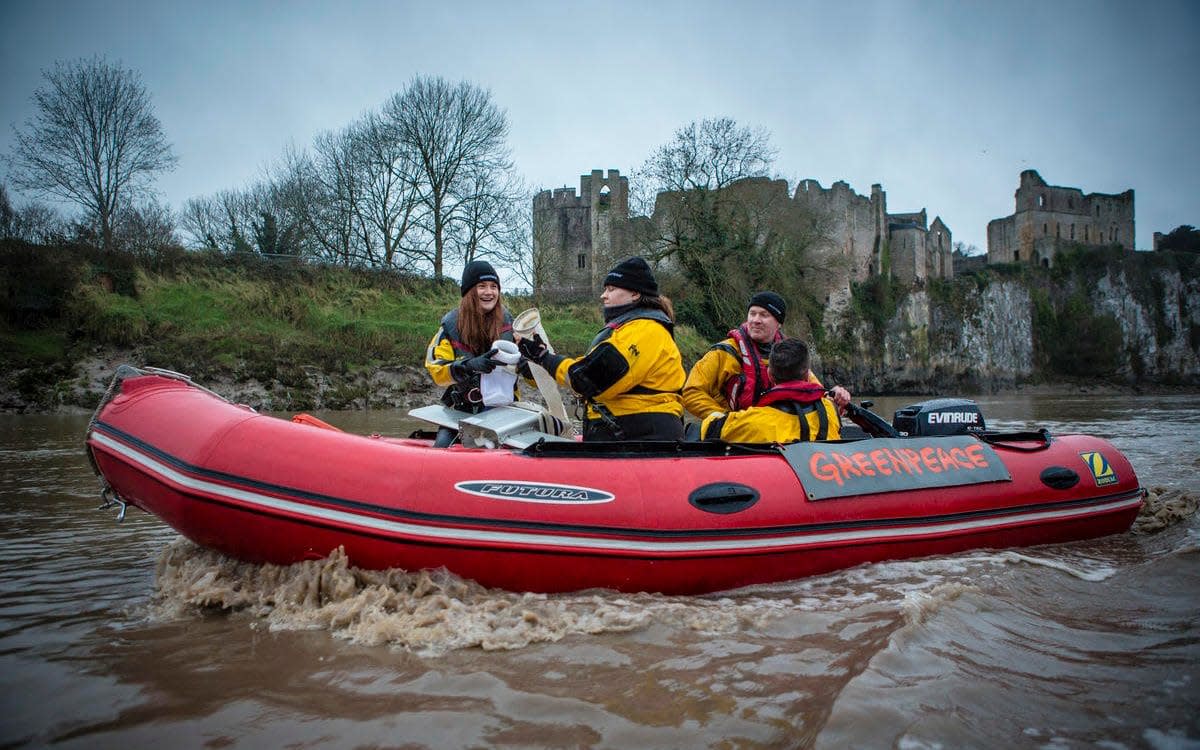 Greenpeace taking samples at Chepstow on the River Wye - Greenpeace 