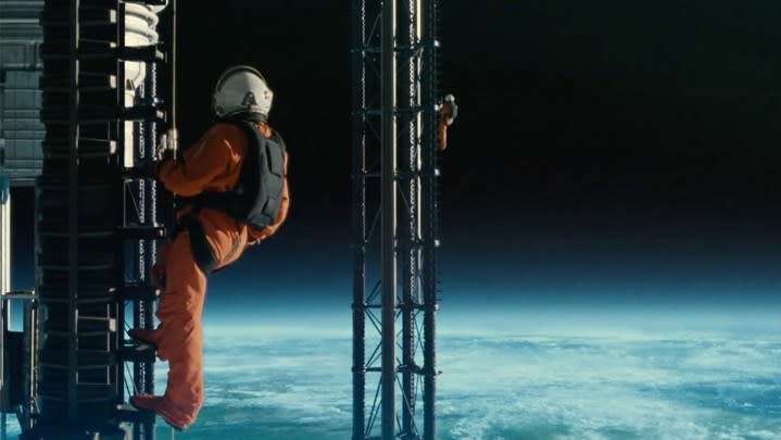 An astronaut views Earth from space in Ad Astra.