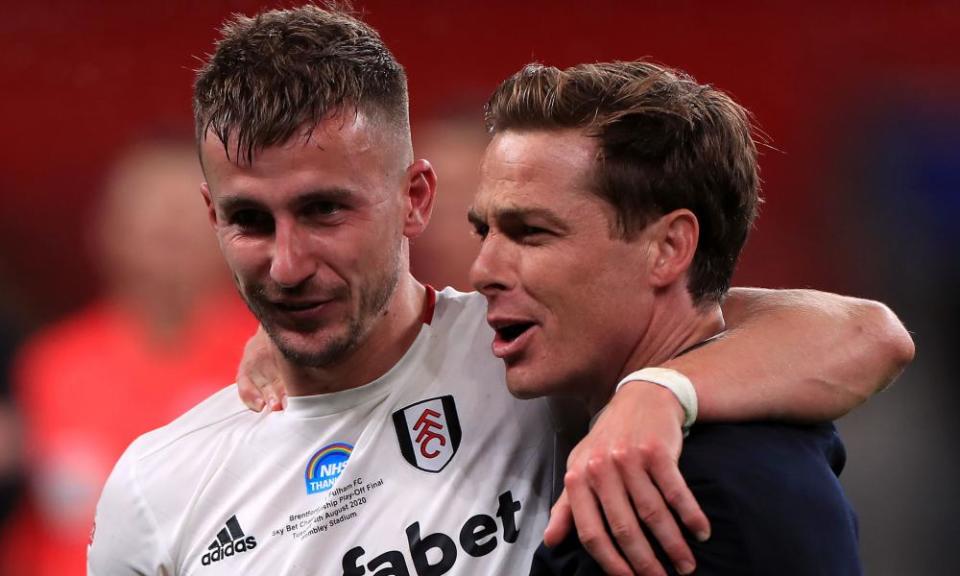 Scott Parker celebrates with double goalscorer Joe Bryan.