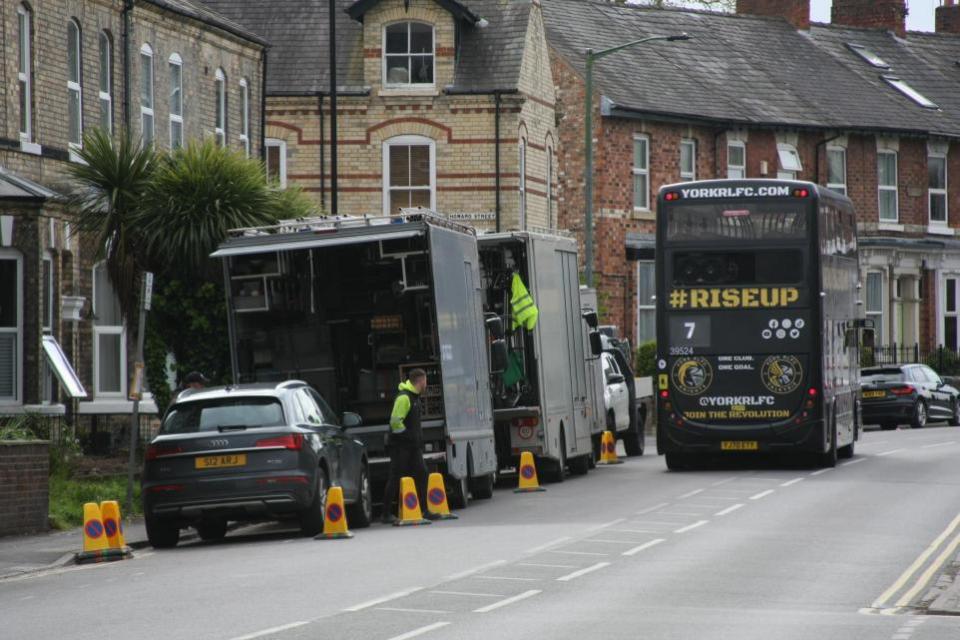York Press: Lorries carrying filming equipment in Fishergate on Saturday
