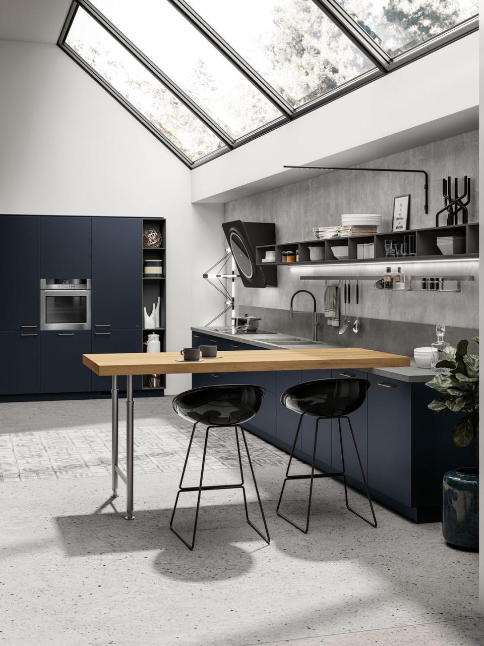 <p>Here, the beautiful navy cabinets add a touch of much-needed character to this kitchen space. The large windows provide additional light, while the white walls brighten the room. <strong><br></strong></p><p><strong>READ MORE:</strong> <a href="https://www.housebeautiful.com/uk/lifestyle/food-drink/a26782284/le-creuset-spring-campaign/" rel="nofollow noopener" target="_blank" data-ylk="slk:Le Creuset's new SS19 campaign is an explosion of colour and culture;elm:context_link;itc:0;sec:content-canvas" class="link ">Le Creuset's new SS19 campaign is an explosion of colour and culture</a> </p><p>• Shop the look at <a href="http://www.scavolini.design/" rel="nofollow noopener" target="_blank" data-ylk="slk:Scavolini Kitchens;elm:context_link;itc:0;sec:content-canvas" class="link ">Scavolini Kitchens</a></p>