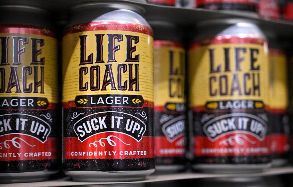 Life Coach Lager, a craft beer with the slogan “Suck it Up!,” is one of Kansas Territory Brewing Co.’s most popular beers.