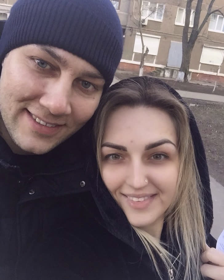 This photo provided by the family shows Ivan and Iryna Kalinin before the Feb. 24, 2022, start of the Russian invasion of Ukraine. Iryna and their unborn child were killed in a Russian airstrike on Mariupol's maternity hospital. Ivan returned to the occupied city to rebury his wife and baby. (Family photo via AP)