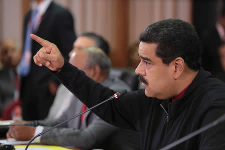 Venezuela's President Nicolas Maduro speaks during the 16th PetroCaribe Ministerial Council in Caracas May 27, 2016. Miraflores Palace/Handout via REUTERS