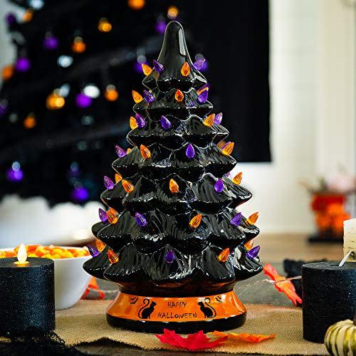 1) Pre-Lit Ceramic Halloween Tree