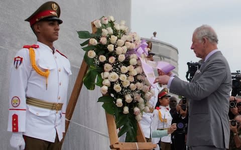 Prince Charles attends a wreath-laying ceremony at the Jose Marti monument in Havana - Credit: Reuters