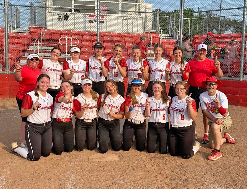 The Coldwater Lady Cardinals, shown here after winning the Interstate 8 conference championship, celebrated their 2023 season Sunday with their annual awards banquet