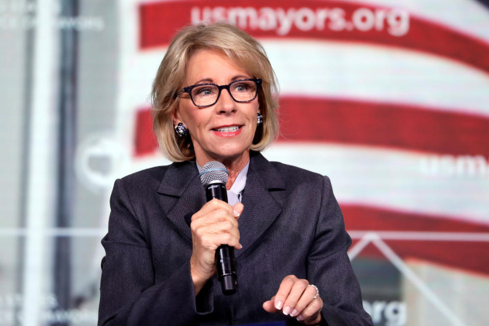 U.S. Education Secretary Betsy DeVos is scheduled to visit a Roman Catholic elementary school Thursday in Harrisburg, Pennsylvania. The school is part of the Catholic Diocese of Harrisburg, which has policies addressing students and staff experiencing "gender identity questions." (Photo: Yuri Gripas / Reuters)