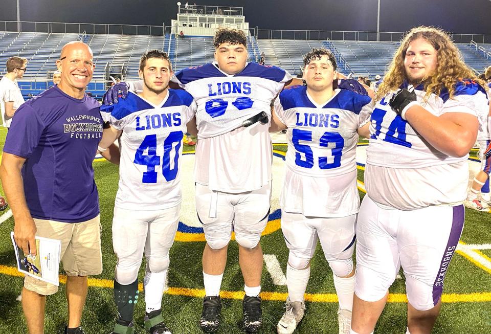 Wallenpaupack Area graduates played key roles for the City team at the 89th Annual Dream Game. Pictured along with head coach Dr. Mark Watson are (from left): Tony Iannetta, Mike Fitzgerald, Jacob Gonzalez, Sam Filip.