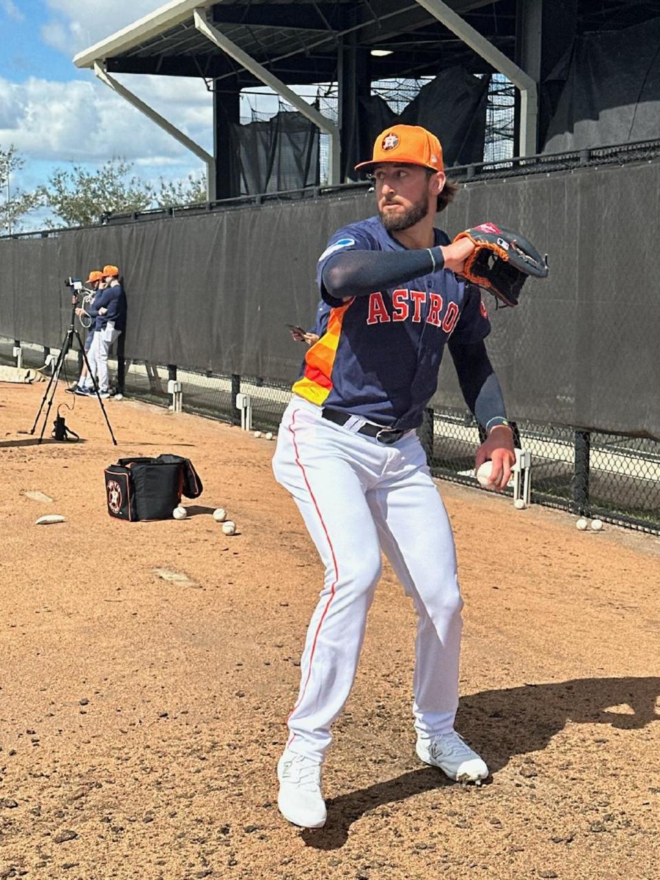 Benjamin grad Bennett Sousa throws a bullpen session with the Houston Astros at the CACTI Park of the Palm Beaches in February.