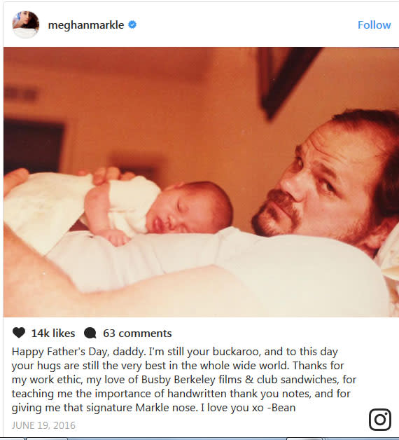 Meghan Markle Father's Day post Thomas Markle 2016 Instagram