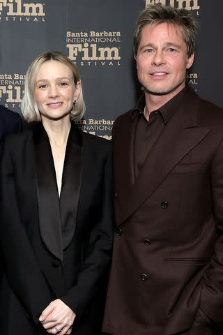 <p>Rebecca Sapp/Getty</p> Carey Mulligan and Brad Pitt on Feb. 8, 2024