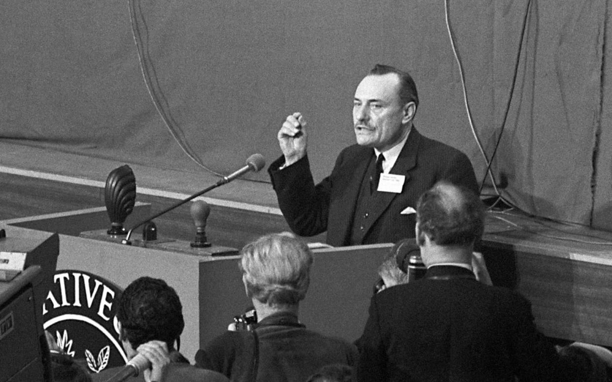 Enoch Powell talking at the Conservative Party Conference in Blackpool in October 1968 - PA