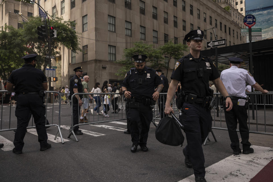 NYPD officers are seen ahead of the annual Israel Day Parade on Sunday, June 2, 2024, in New York. (AP Photo/Yuki Iwamura)