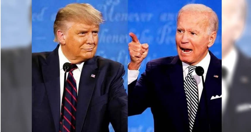 美國總統拜登（右）與前總統川普（左）刻正進行2024總統大選辯論。（圖／美聯社）