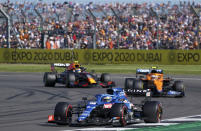 Alpine driver Fernando Alonso of Spain steers his car during the Sprint Qualifying of the British Formula One Grand Prix, at the Silverstone circuit, in Silverstone, England, Saturday, July 17, 2021. The British Formula One Grand Prix will be held on Sunday. (AP Photo/Jon Super)