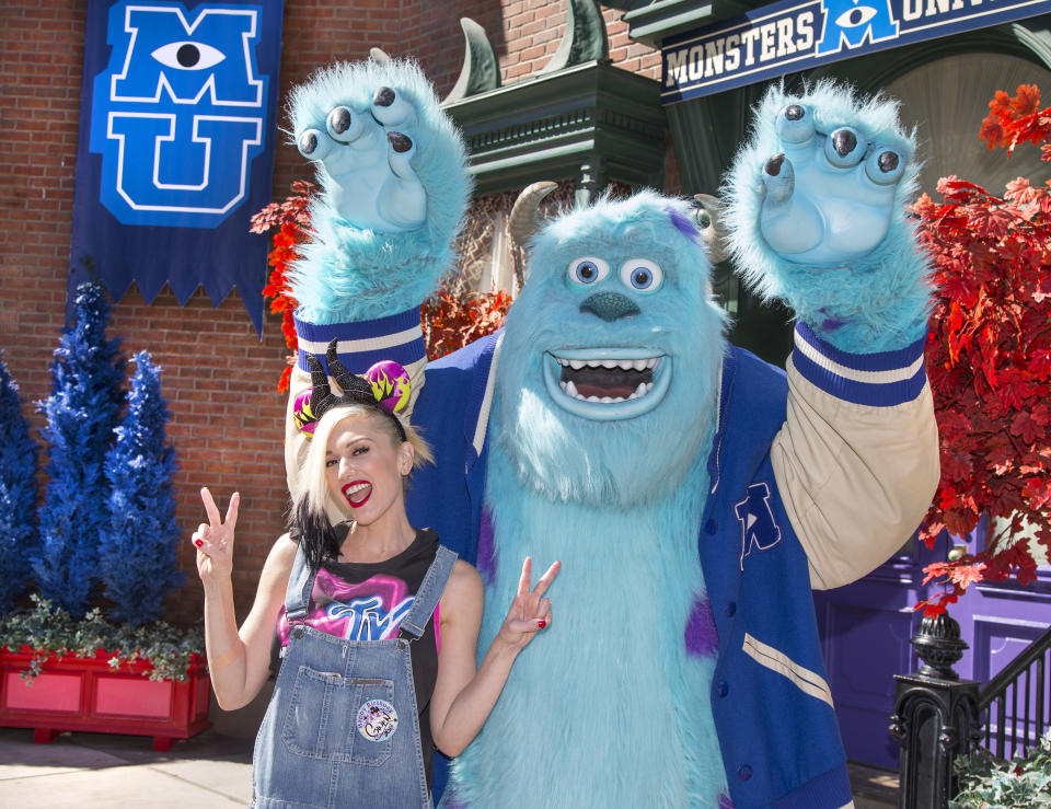 <p>ANAHEIM, CA - OCTOBER 06: Gwen Stefani meets Sulley from the Disney-Pixar films 'Monsters, Inc.' and 'Monsters University' at Disney California Adventure park October 6, 2014 in Anaheim, California.&nbsp;</p>