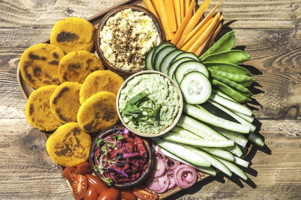 <p>Have fun with your dip options instead of just serving up a side of ranch dressing (although, if you love that, go for it!). Raw or blanched veggies taste great with dips like hummus, guacamole, tahini, or tzatziki. But don't limit your dips to raw veggies: any of these (and so much more) can be drizzled over roasted or grilled vegetables as well. </p>