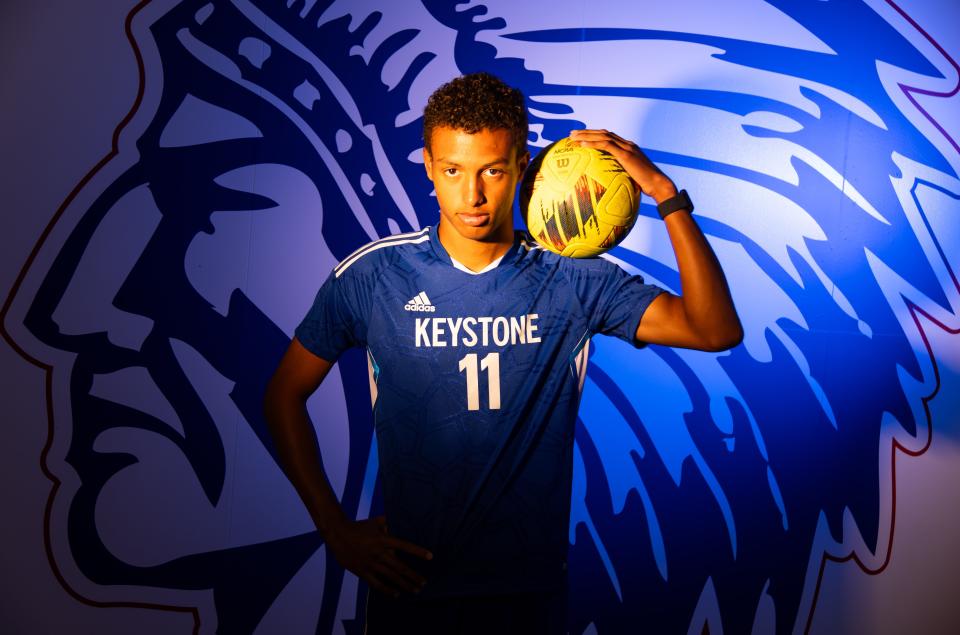 Keystone Heights High School’s Aaron Wiley is this year’s Gainesville Sun Boys Soccer Player of the Year. Wiley, 17 and a junior, plays left forwards and was the top scorer in the state with 37 goals this year. [Doug Engle/Ocala Star Banner]2024