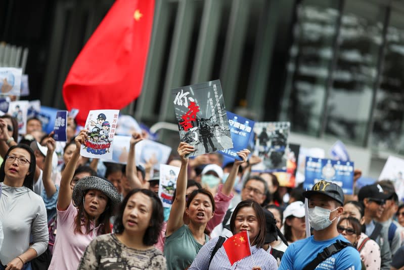 Pro-government rally supporting the police and government at the Legislative Council building in Hong Kong