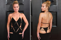 <p>As if the front of <a href="https://people.com/style/2023-grammys-ingrid-andress-wears-thong-baring-dress-trend-photos/" rel="nofollow noopener" target="_blank" data-ylk="slk:Ingrid Andress' dress;elm:context_link;itc:0;sec:content-canvas" class="link ">Ingrid Andress' dress</a> wasn't enough of a showstopper, the cut-out gown — by Ukrainian fashion designer <a href="https://www.instagram.com/bevza_svitlana/?hl=en" rel="nofollow noopener" target="_blank" data-ylk="slk:Svitlana Bevza;elm:context_link;itc:0;sec:content-canvas" class="link ">Svitlana Bevza </a>— featured a bare back and black thong. </p>