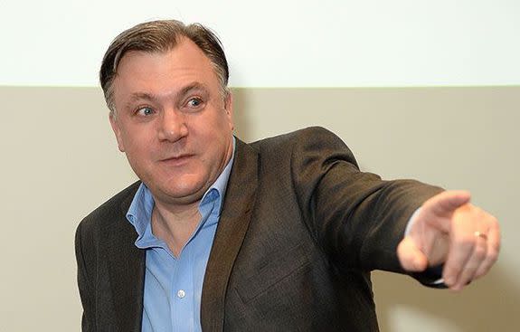 Here's a picture of Ed Balls pointing at something.