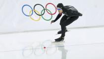 Patrick Meek of the U.S. skates during the men's 5,000m speed skating race at the Adler Arena during the 2014 Sochi Winter Olympics February 8, 2014. REUTERS/Issei Kato (RUSSIA - Tags: OLYMPICS SPORT SPEED SKATING)