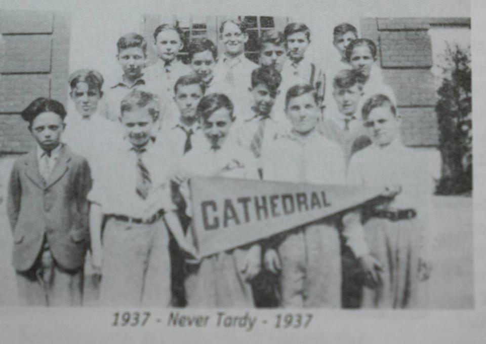 Boys at Cathedral Grade School in Belleville pose for a photo in 1937 after being honored for never being tardy to class.