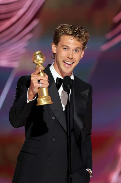 PHOTO: Austin Butler accepts the Best Actor in a Motion Picture Drama award for 'Elvis' onstage at the 80th Annual Golden Globe Awards, on Jan. 10, 2023, in Beverly Hills, Calif. (Rich Polk/NBC via Getty Images)