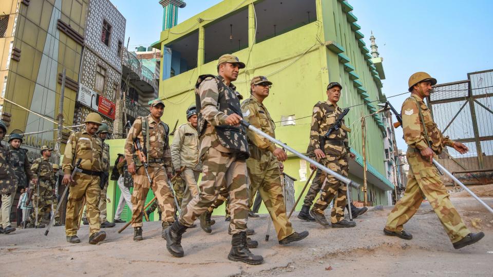 <div class="paragraphs"><p>Security personnel patrol at Chand Bagh, one of the riot affected areas, in northeast Delhi taken in the aftermath of the violence.</p></div>