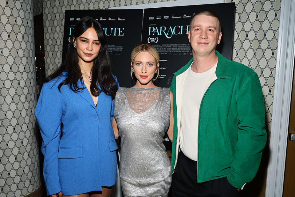 Courtney Eaton, Brittany Snow and Thomas Mann attend the Parachute New York Screening at Crosby Street Hotel on April 06, 2024 in New York City.