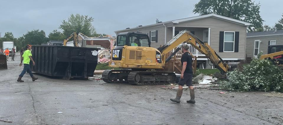Sun Communities, the management company of the Frenchtown Villa mobile home park, had crews on site Friday morning cleaning up damage caused by the strong storms Thursday night.