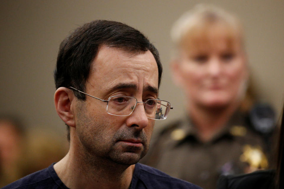 Larry Nassar during&nbsp;his sentencing hearing on Wednesday. (Photo: Brendan McDermid / Reuters)