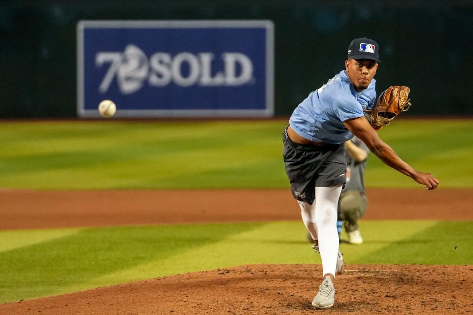 Nigel Belgrave of the University of Maryland attends the MLB Draft Combine at Chase Field in Phoenix on June 21, 2023.