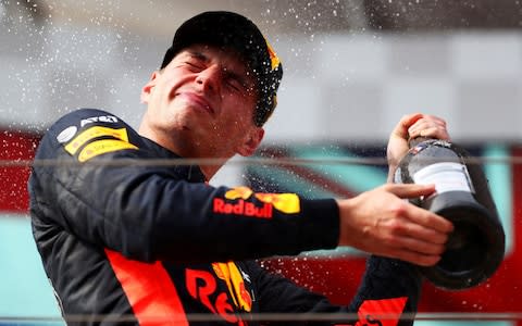 Second place finisher Max Verstappen of Netherlands and Red Bull Racing celebrates on the podium during the Formula One Grand Prix of France at Circuit Paul Ricard on June 24, 2018 in Le Castellet - Credit: GETTY IMAGES