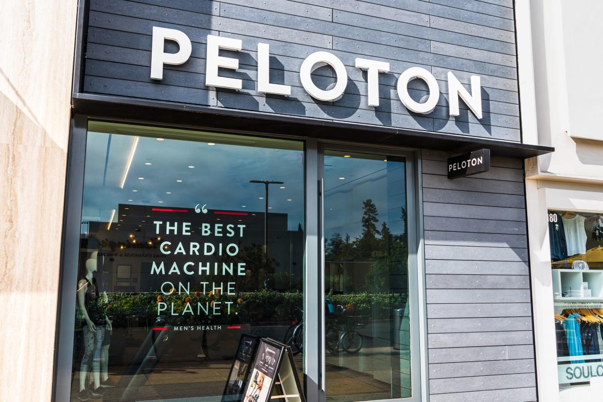 August 28, 2019 Palo Alto / CA / USA - Peloton store exterior view; Peloton is an American exercise equipment and media company whose main product is a luxury stationary bicycle
