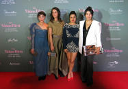 En esta foto del 19 de marzo del 2019, de izquierda a derecha, las actrices Ilse Salas, Cassandra Ciangherotti y Paulina Gaitán posan con la directora Alejandra Márquez en la alfombra roja para su película "Las niñas bien", en la Ciudad de México. La cinta, basada en el libro homónimo de Guadalupe Loaeza, se estrenaba el viernes 22 de marzo en México. (AP Foto/Berenice Bautista)