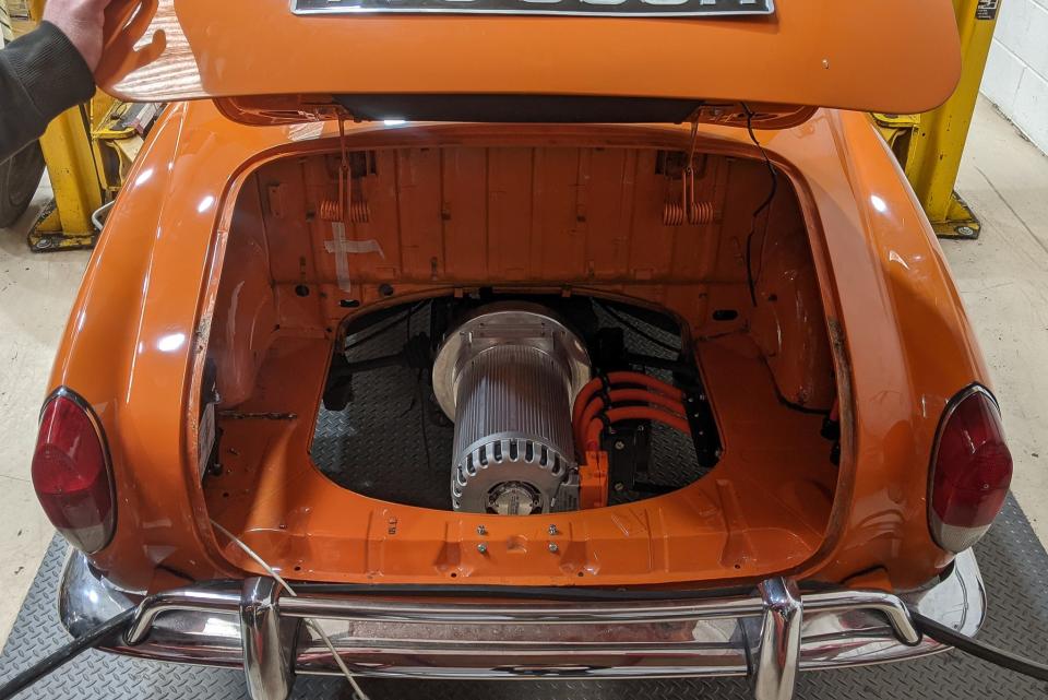 A Karmann Ghia fitted with an electric motor (London Classic Car Show)