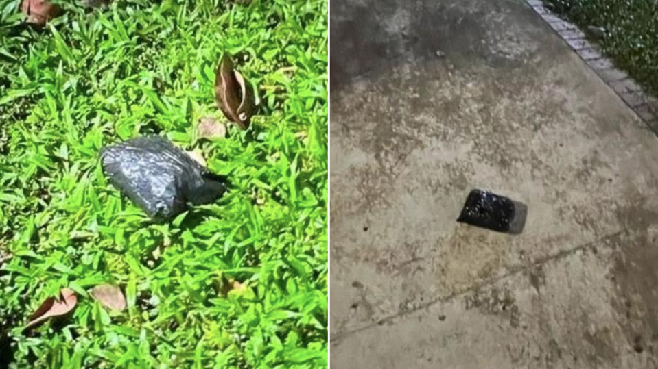 Black packages of drugs thrown on grass and walkway in Clementi on 21 February