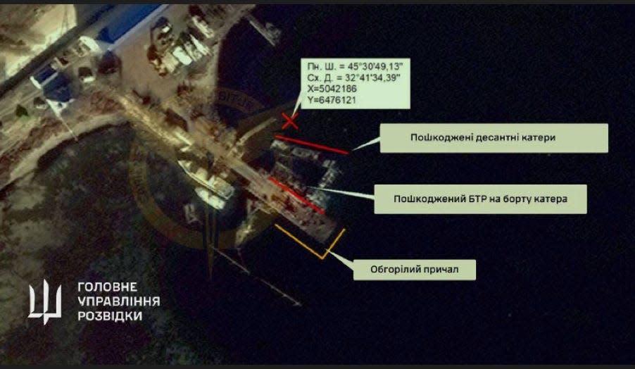 The satellite image of the drone boat attack shared by Ukraine.