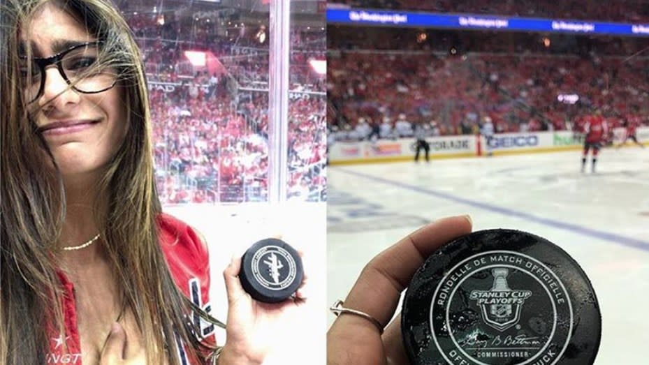 La joven recibió un fuerte golpe en uno de sus senos con un disco de hockey. Foto: Facebook/miakhalifa