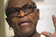 Doris Brown answers a question during an interview inside her home Friday, July 31, 2020, in Houston. Brown's home flooded during Harvey and she's part of a group called the Harvey Forgotten Survivors Caucus. (AP Photo/David J. Phillip)